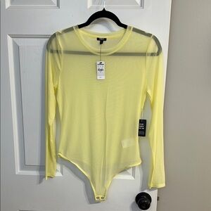 NWT Express Sheer Yellow Long Sleeve Bodysuit